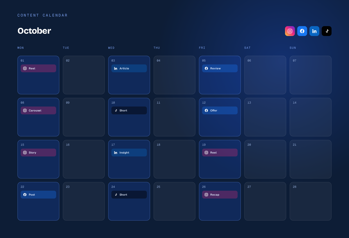 ScopeX social media management example: Content calendar